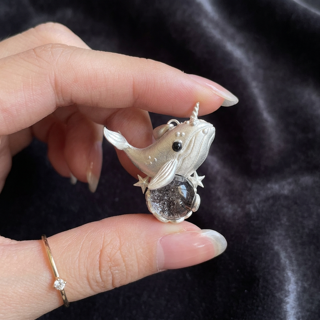 s925 Sterling Silver Narwhal Whale Crystal Pendant and Necklace