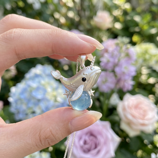s925 Sterling Silver Narwhal Whale Crystal Pendant and Necklace