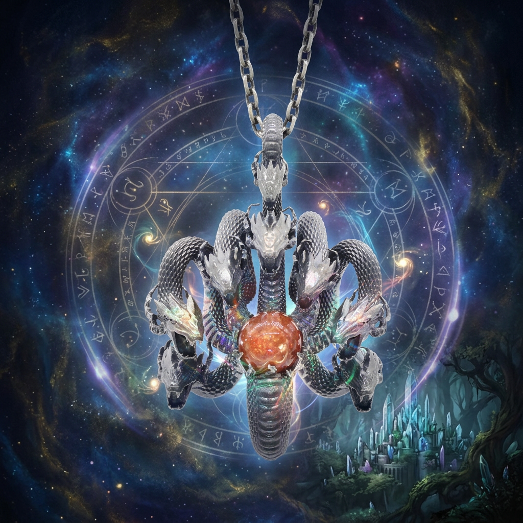 s925 Sterling Silver Crystal Yamata no Orochi Eight Headed Serpent Giant Snake Pendant