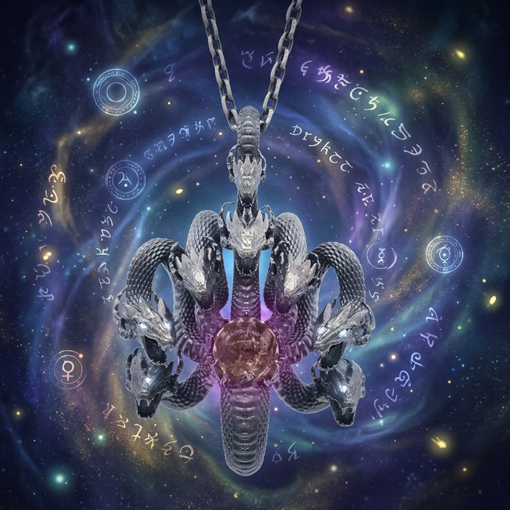 s925 Sterling Silver Crystal Yamata no Orochi Eight Headed Serpent Giant Snake Pendant