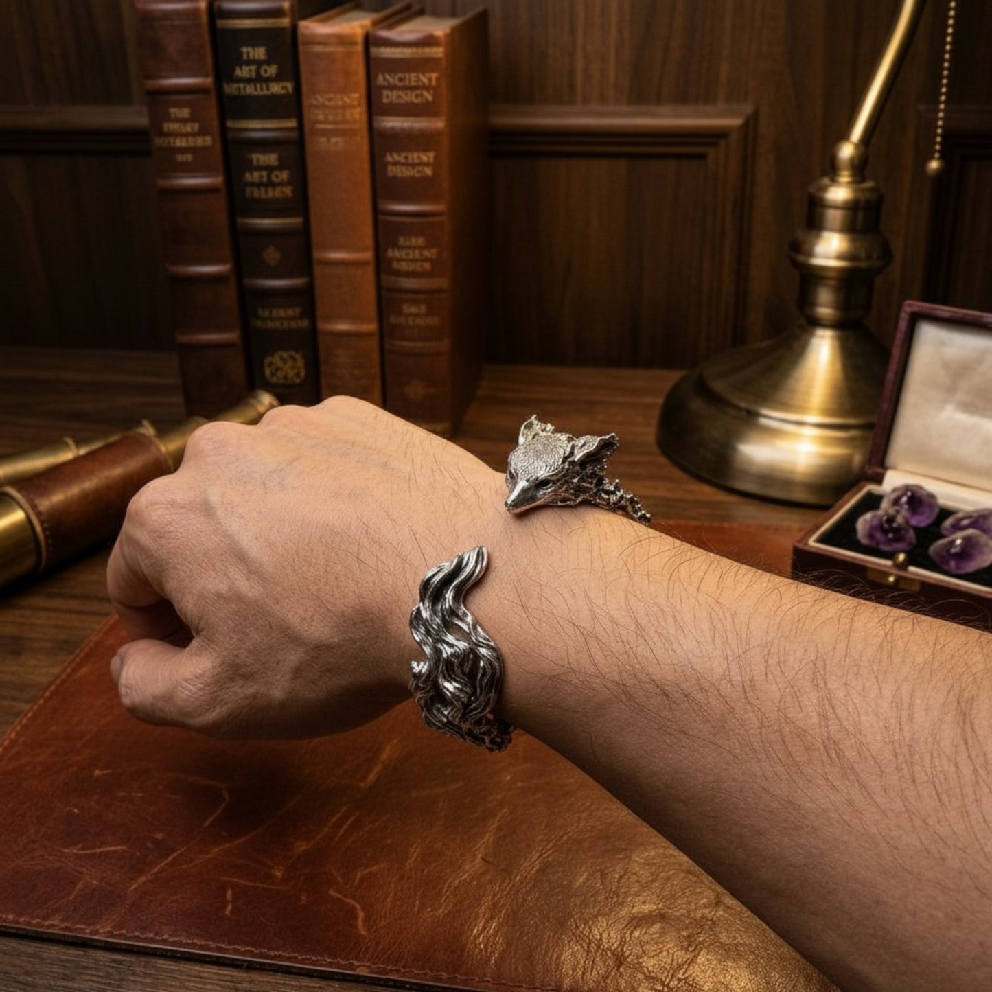s925 Sterling Silver Vintage Mythical Nine Tail Fox Cuff Unisex Bangle