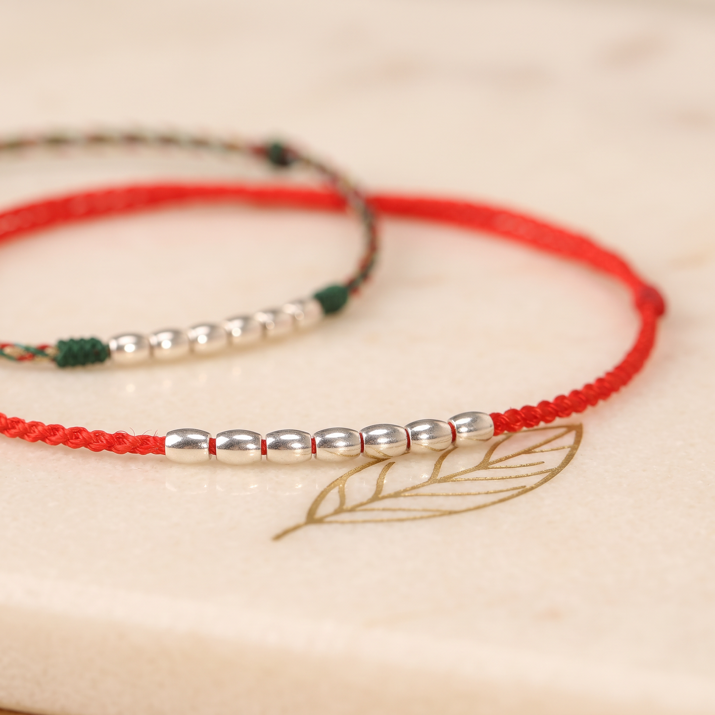 s925 Sterling Silver Rice Beads Red String Anklet Lucky Fortune Bead