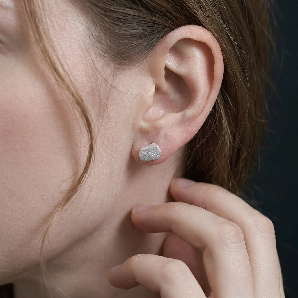 S999 Fine Silver Vintage Minimal Minimalist Men Women Stud Earrings