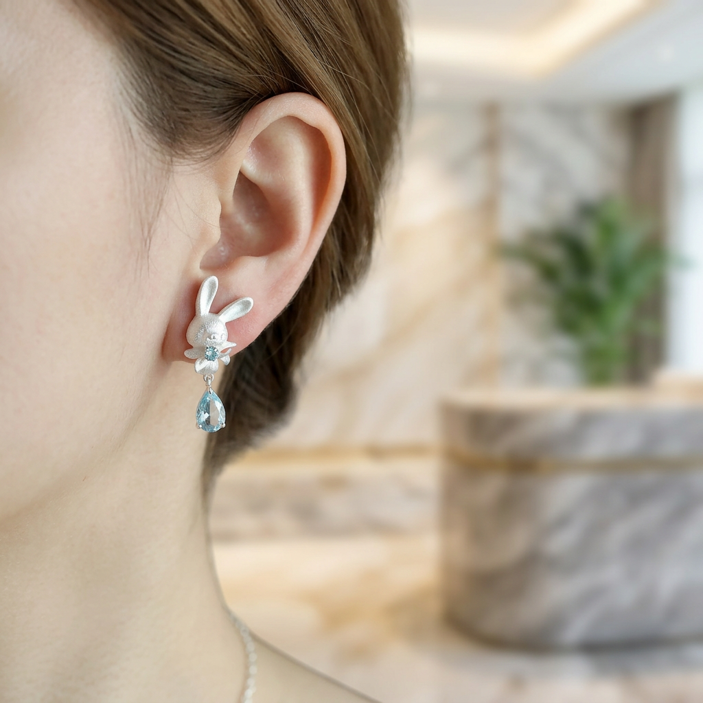 s925 Sterling Silver Cute Bunny Rabbit Stud Earrings