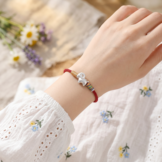 999 Fine Sterling Silver Chinese Zodiac Sheep Charm Braided Bracelet