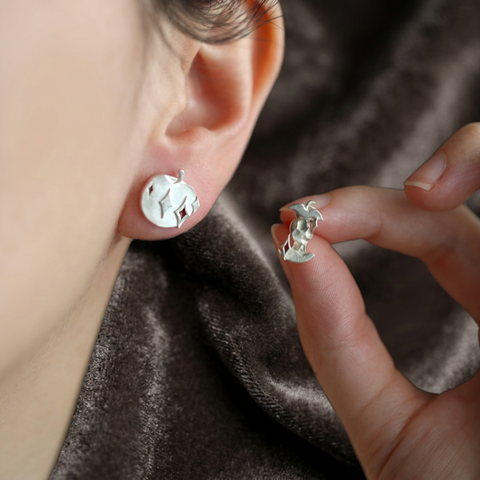 999 Fine Sterling Silver High-temperature Enamel Apple Stud Earrings