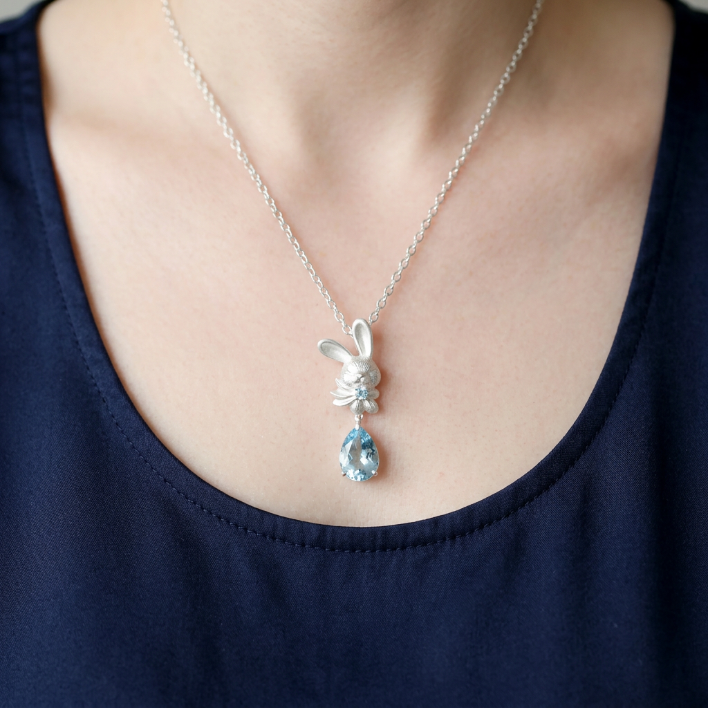 s925 Sterling Silver Cute Bunny Rabbit Pendant Necklace