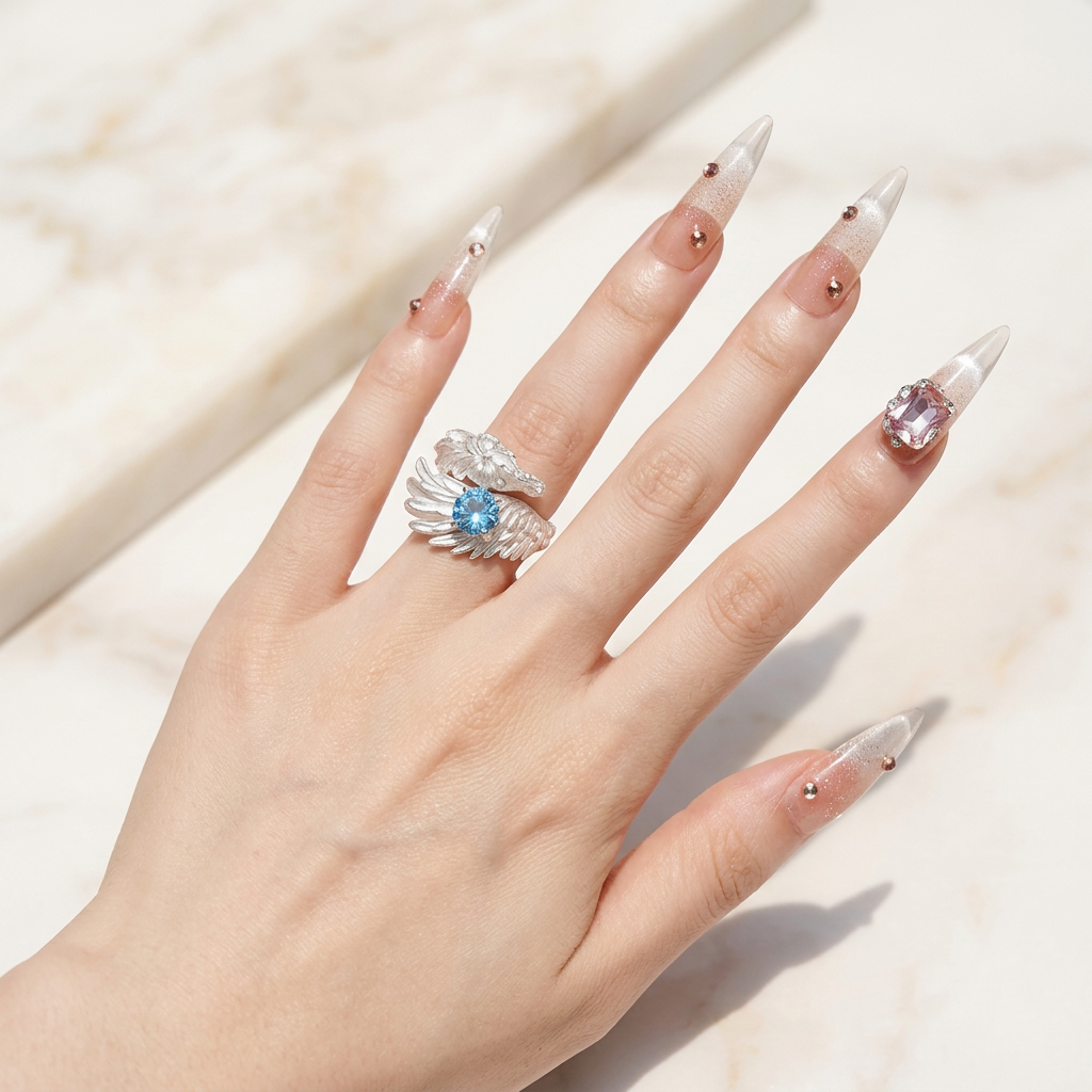s925 Sterling Silver Fairytale Unicorn Fairy Topaz Open Band Ring