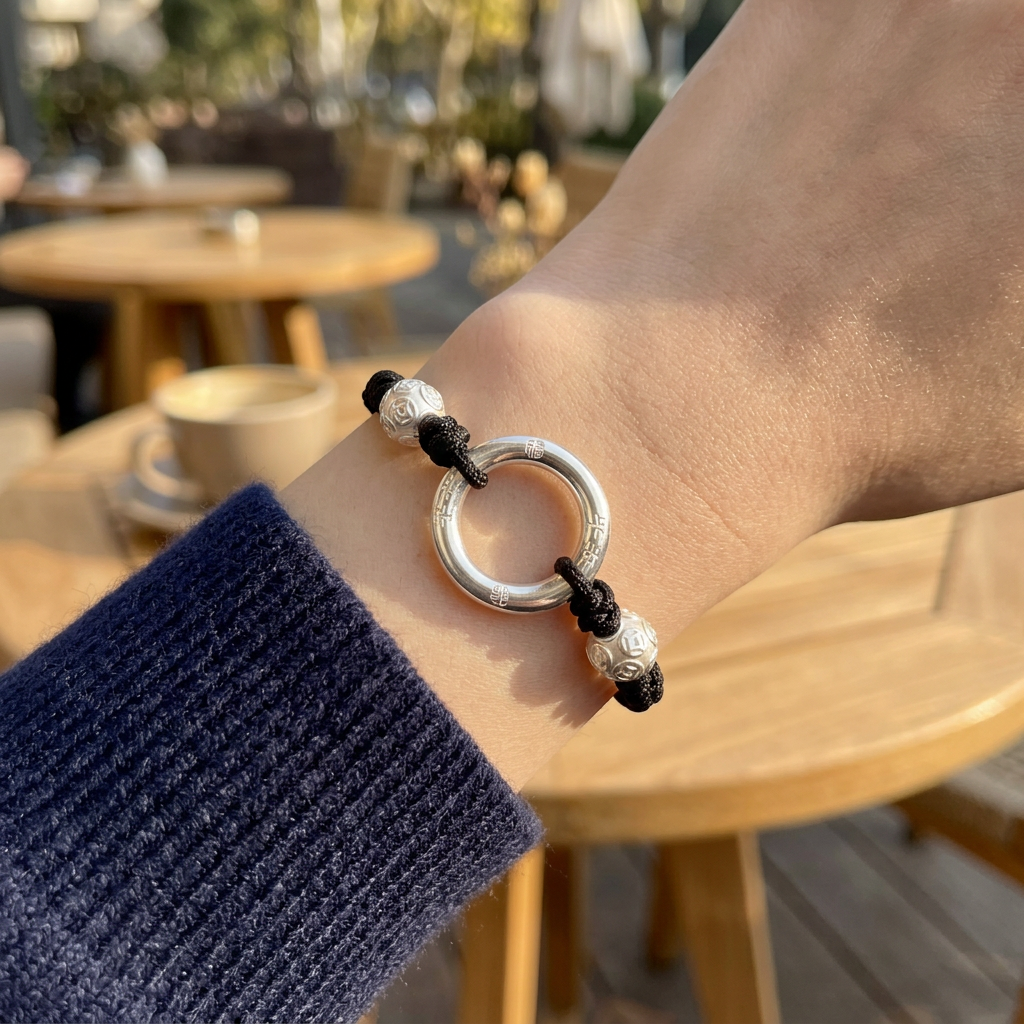 999 Fine Solid Silver Peace Buckle Unisex Fortune Bracelet