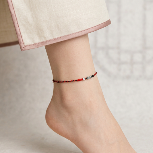 S925 Sterling Silver Koi Lucky Fish Charm Ultra-Fine Minimal Red Rope Anklet Bracelet