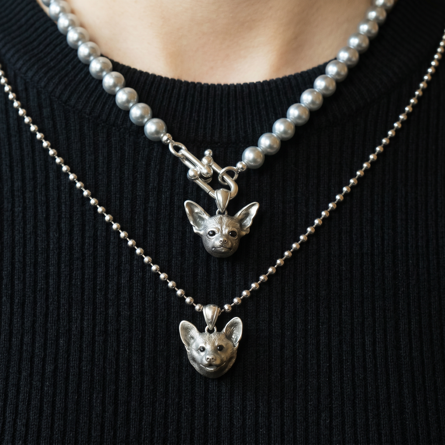 s925 Sterling Silver Vintage Cute Dog Head Chihuahua Pug Shiba Pendant