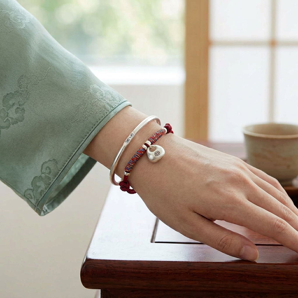 999 Fine Silver Peace and Joy Bangle Minimalist Engraved Bracelet