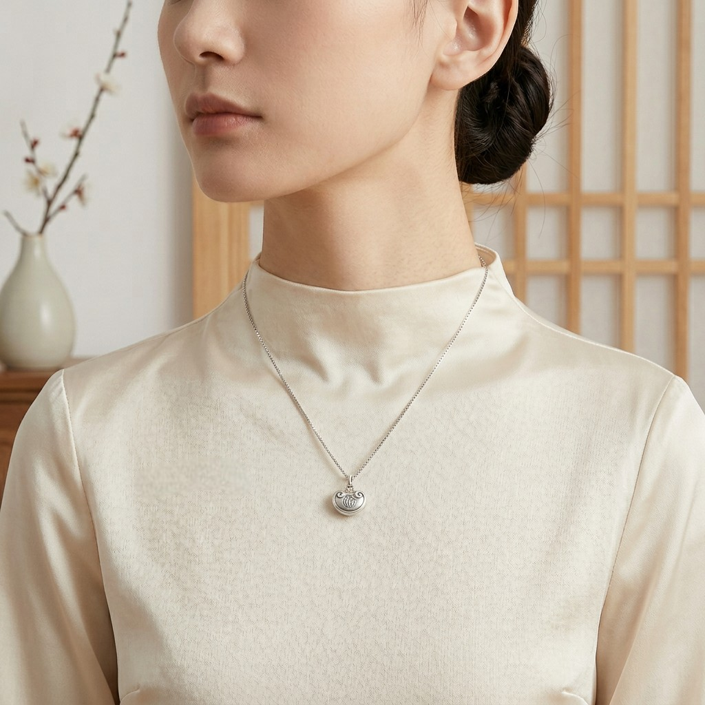 999 Fine Silver Peace Lock Pendant Blessing Charm Necklace
