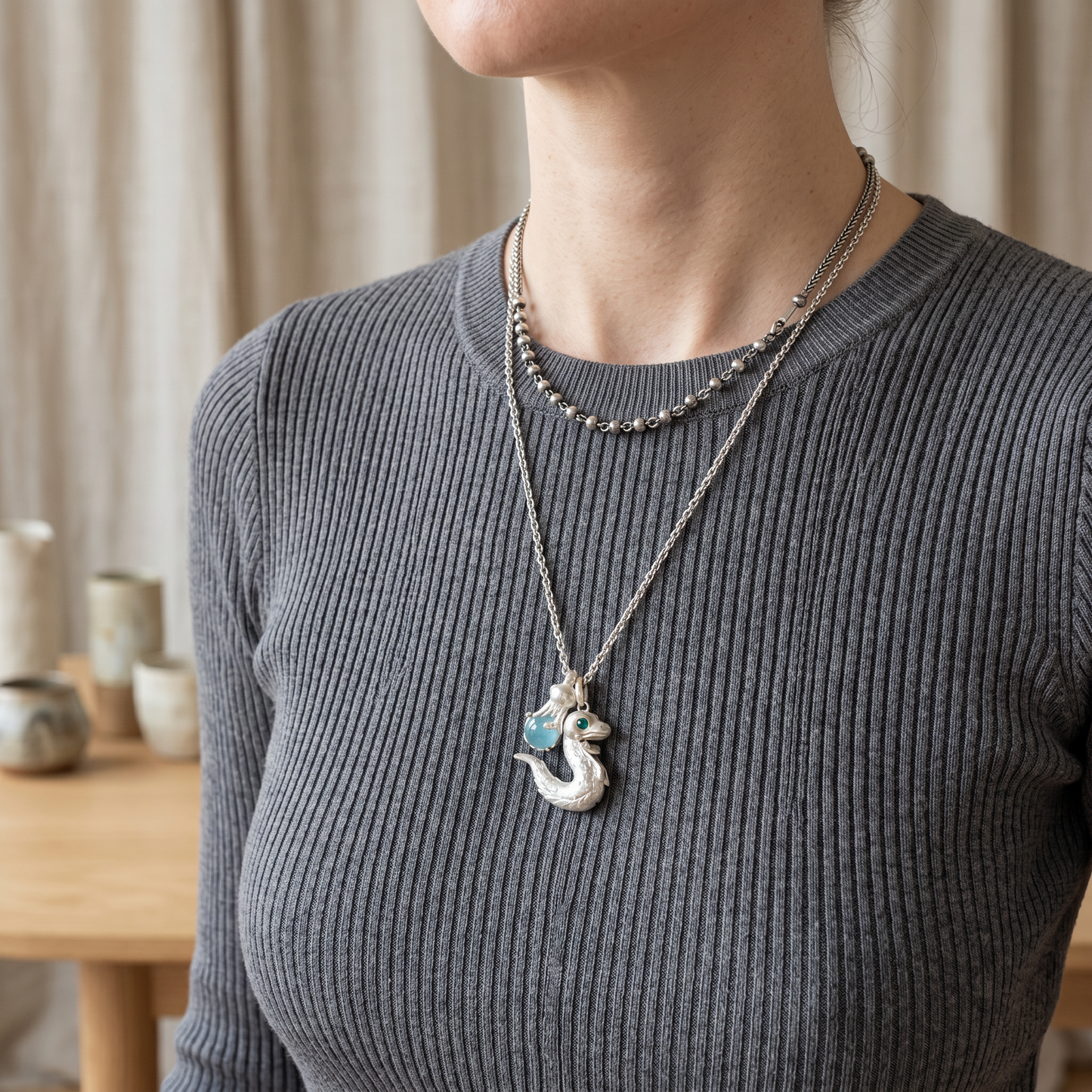 s925 Sterling Silver Cute Dolphin Seal Penguin Frog Pendant Necklace Ocean Animal