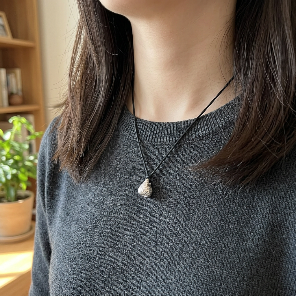 999 Fine Silver Lucky Nugget Blessing Charm Cord Necklace