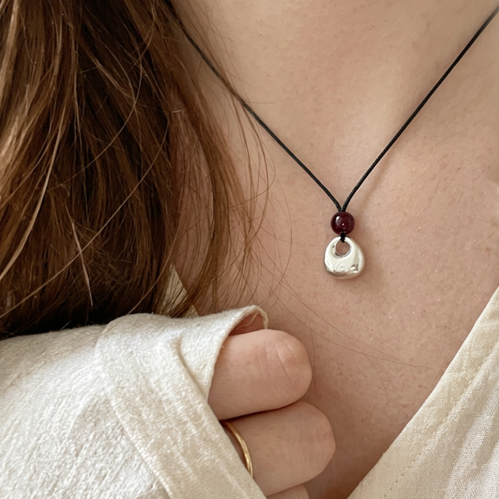 999 Fine Solid Silver Chinese Safety Pendant Agate Cord Necklace