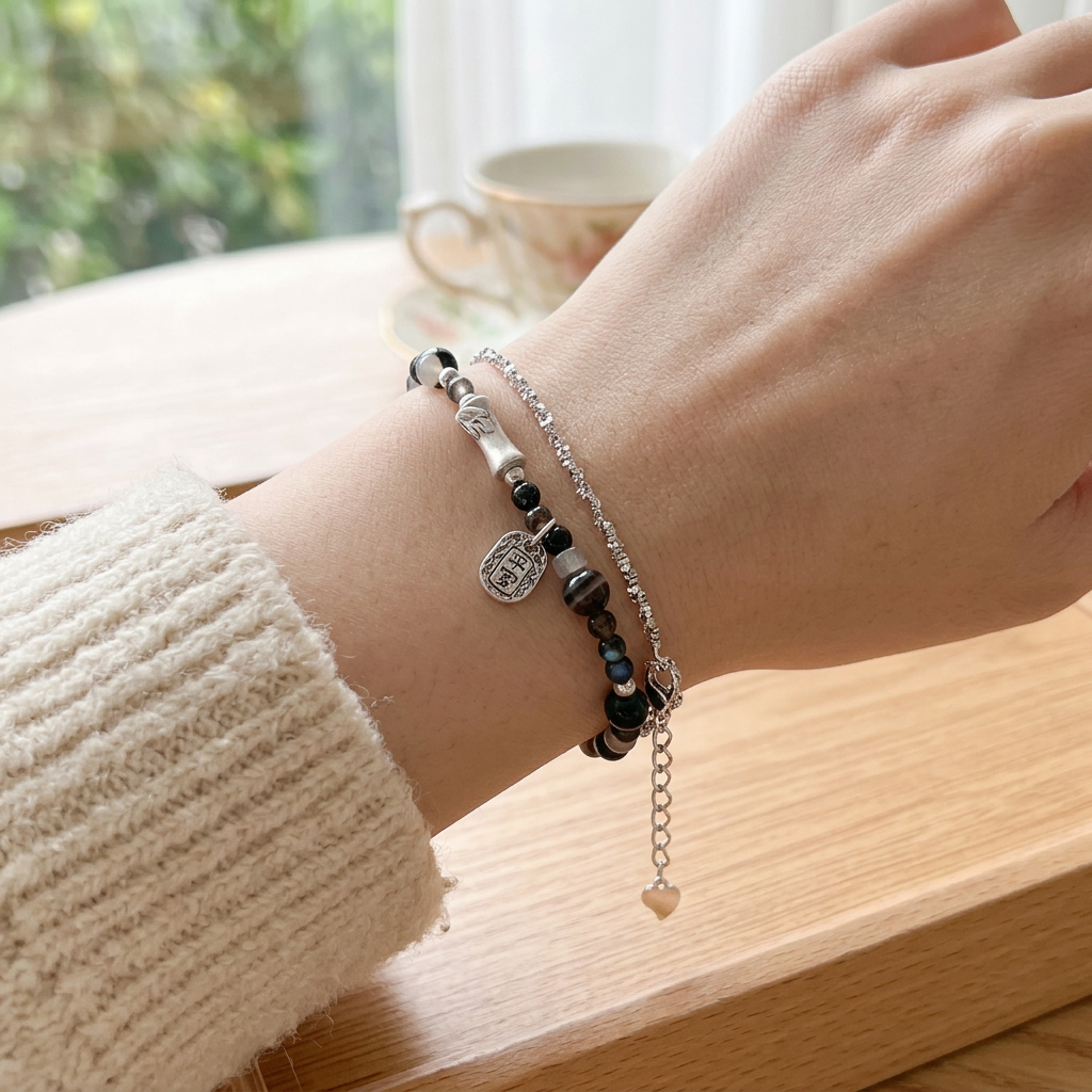 999 Fine Silver Bamboo-joint Charm Agate Natural Stone Beads Bracelet