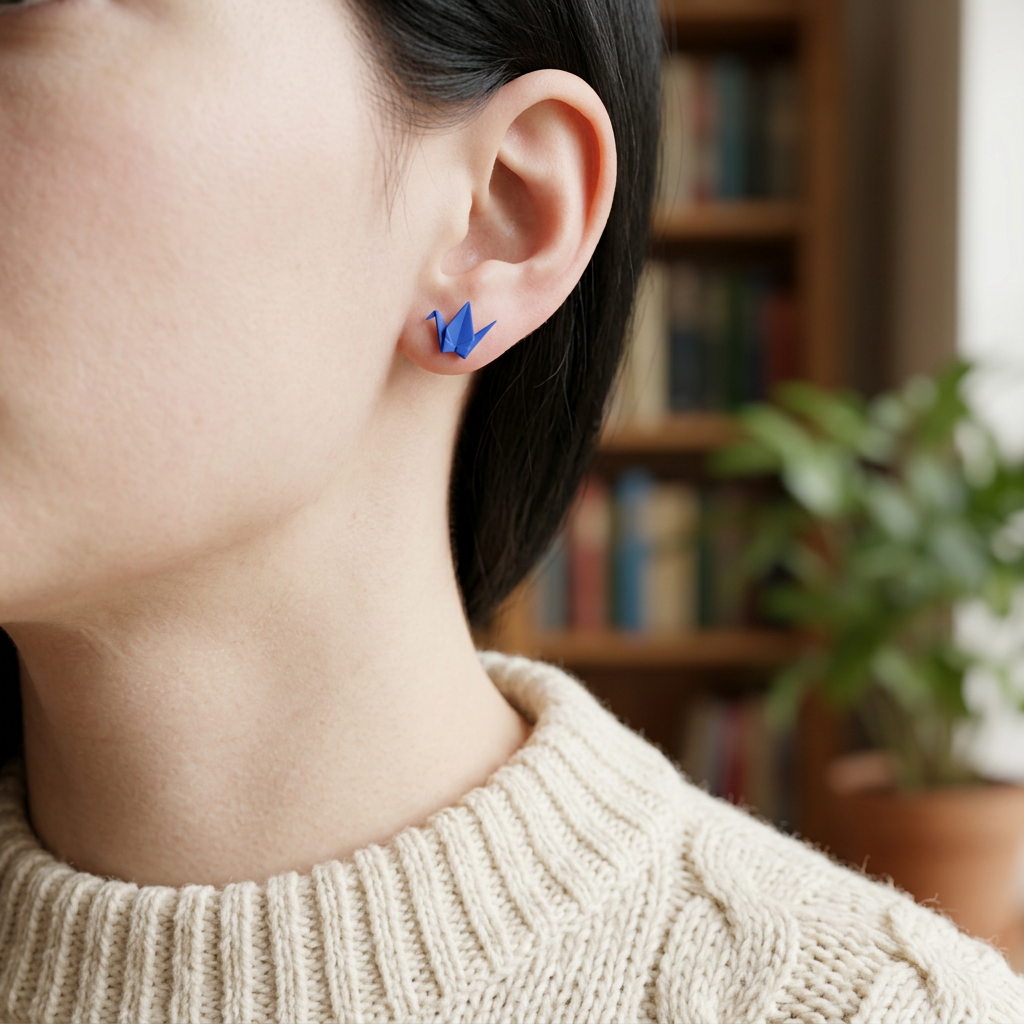 Thousand Paper Crane Handmade Ceramic Stud Earrings with S925 Silver Needles – Artistic, Minimalist