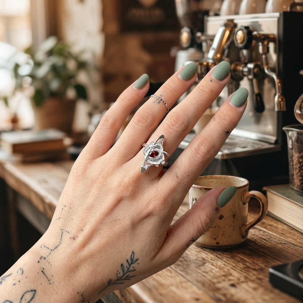 s999 Fine Silver Apple Ring with Gemstone Band Ring Gift