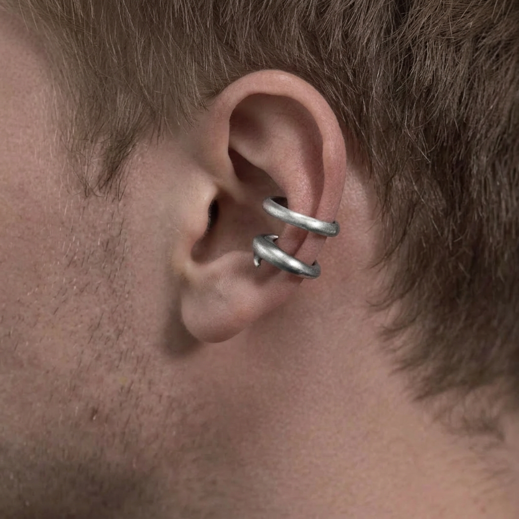 S999 Fine Silver Vintage Deep Ocean Shark Ear Cuff Unisex
