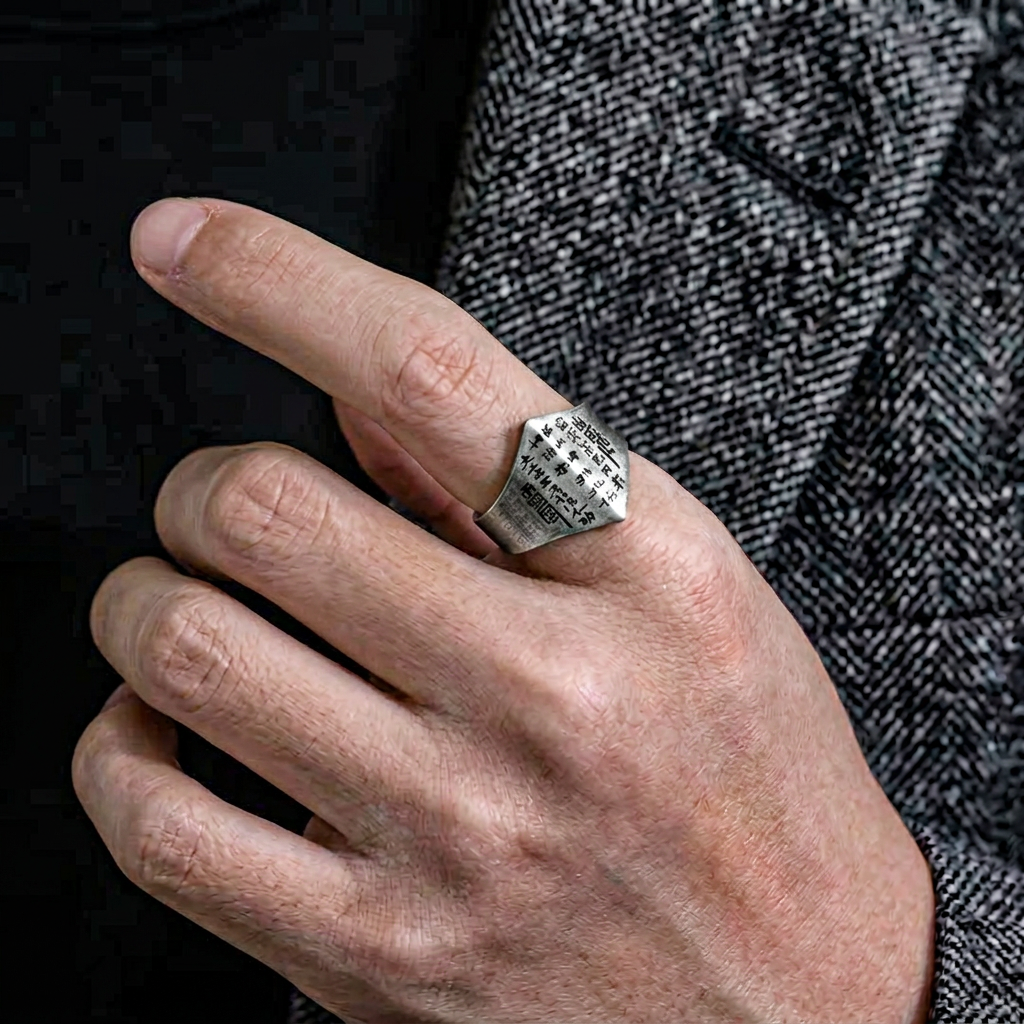 S999 Fine Silver Handmade Men Chinese Beliefs Shan Gui Coin Ring