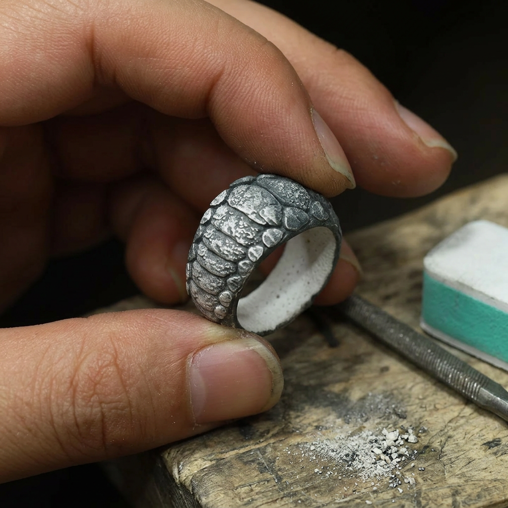 S999 Fine Silver Vintage Spirit Snake Band Men Ring