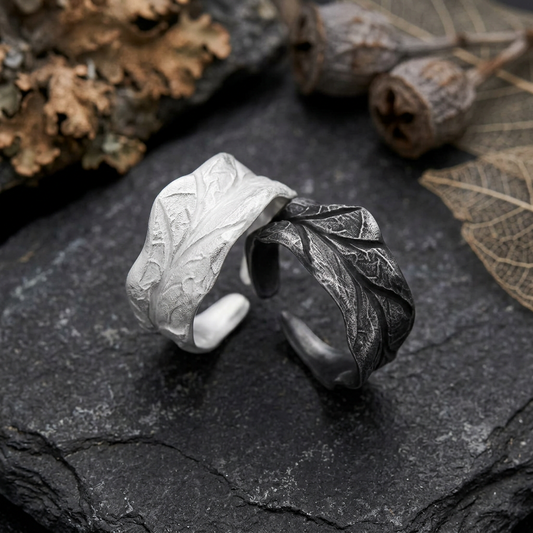 S999 Fine Silver Rustic Leaf Minimalist Unisex Ring