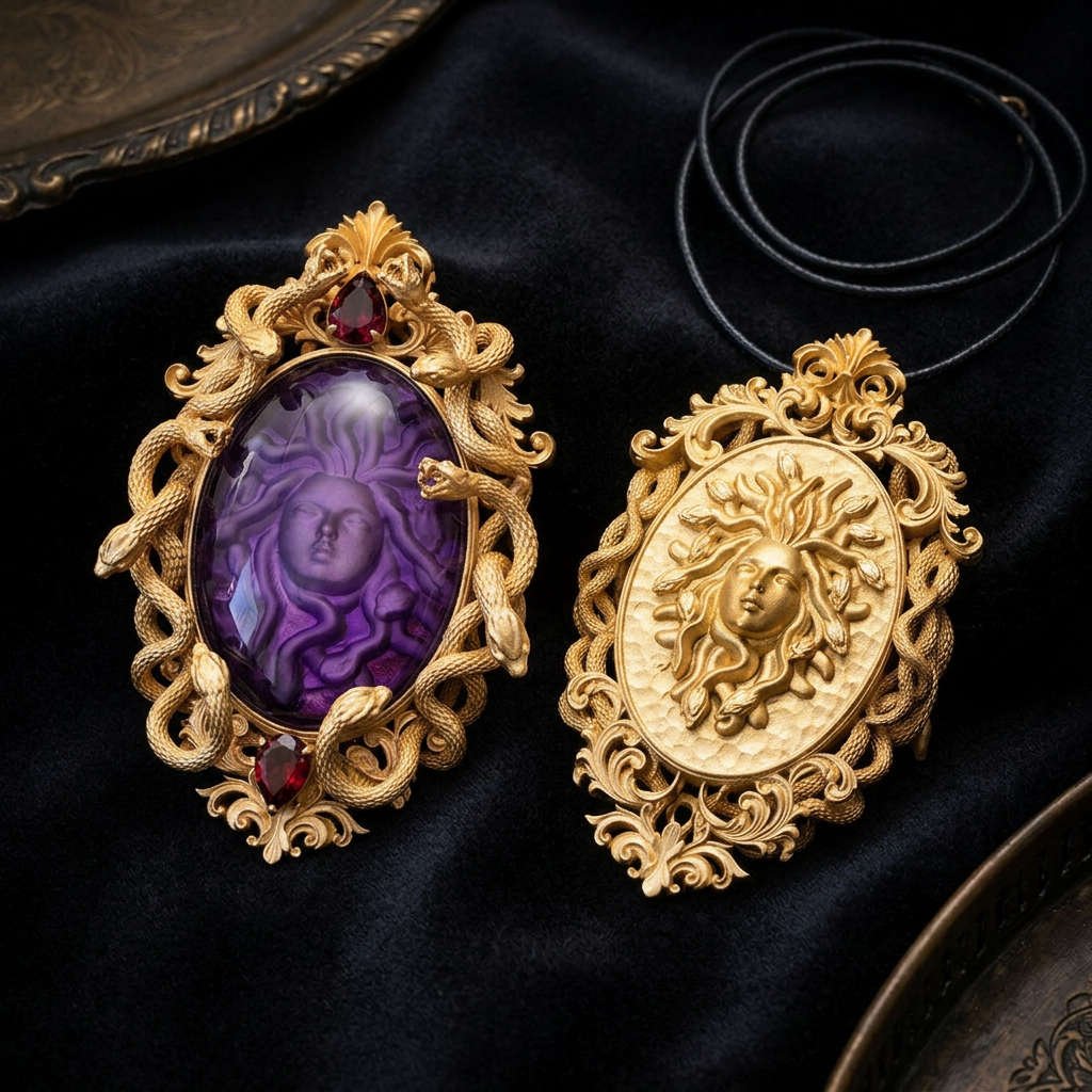 s925 Sterling Silver Sterling silver Amethyst Medusa Mirror Pendant