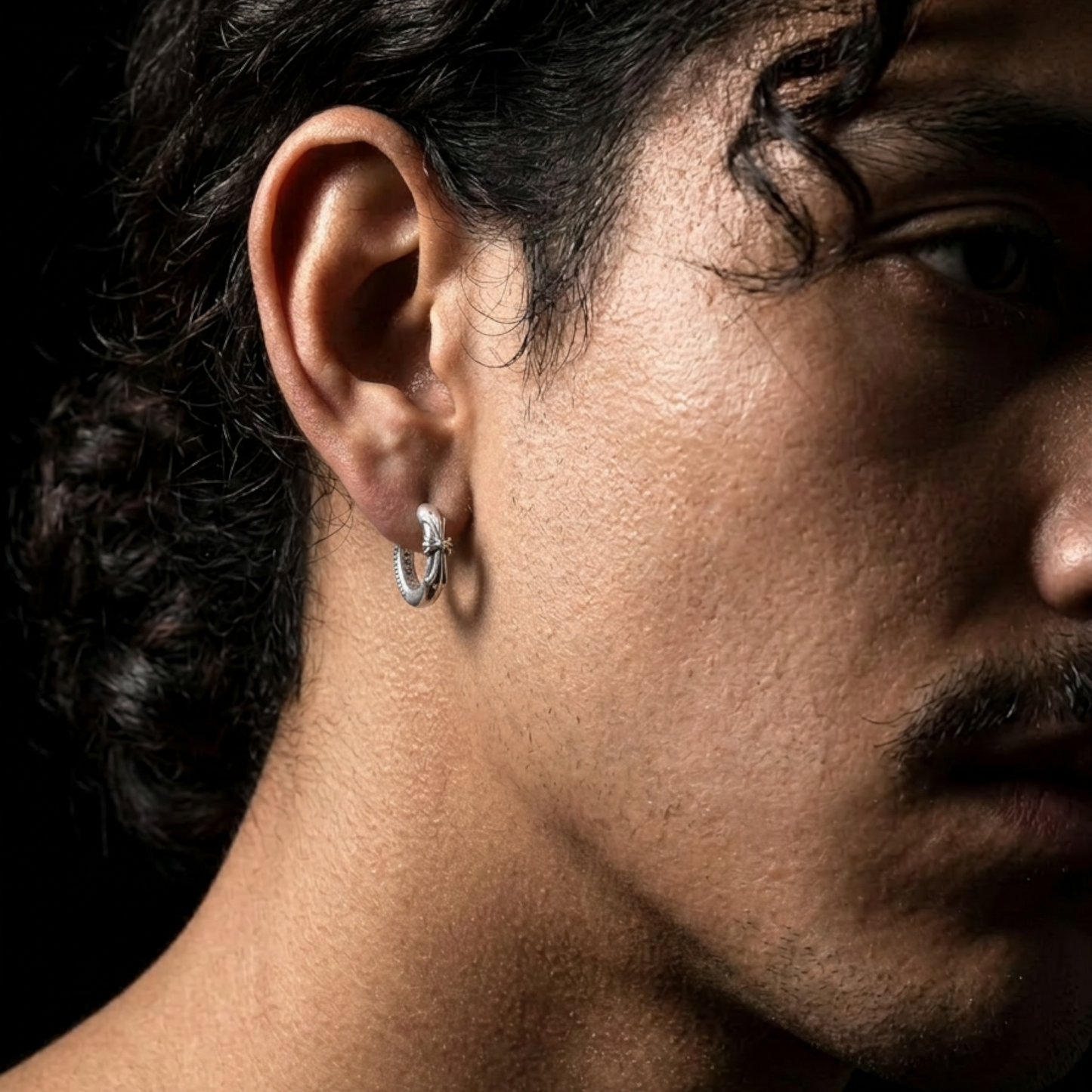 S925 Sterling Silver Solid Vintage Retro Cross Hoop Unisex Earring