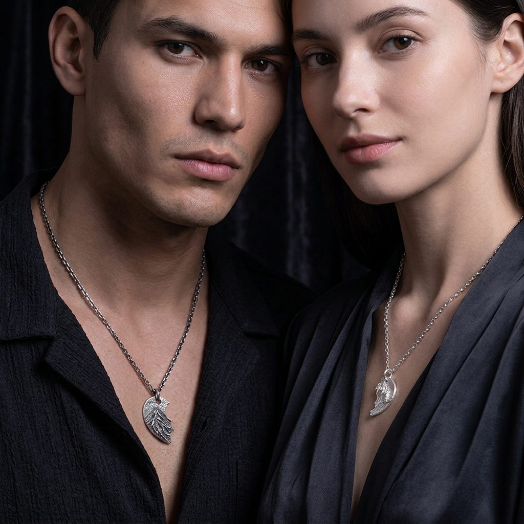 S999 Fine Silver Couple Heart Mountain and Ocean Pendant Necklace