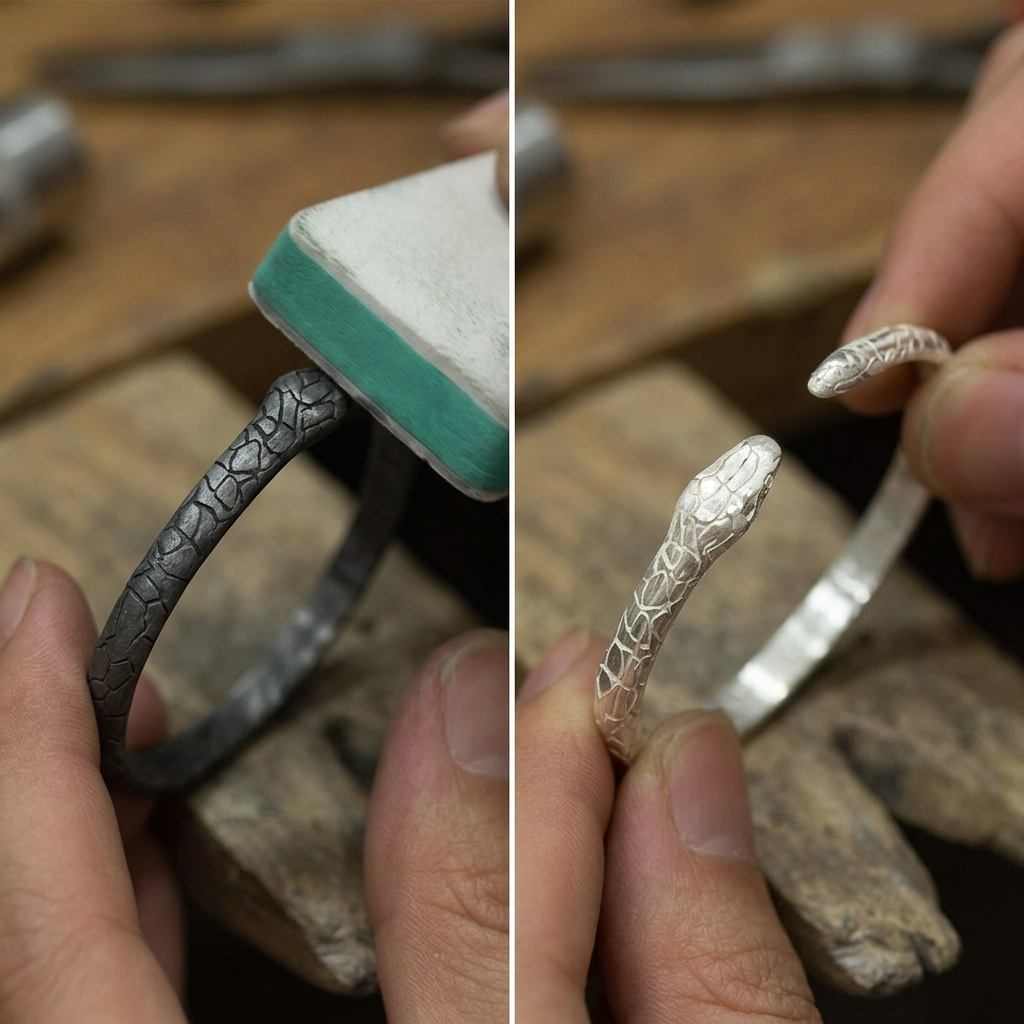 S999 Fine Silver Vintage Unisex Spirit Snake Bangle Bracelet