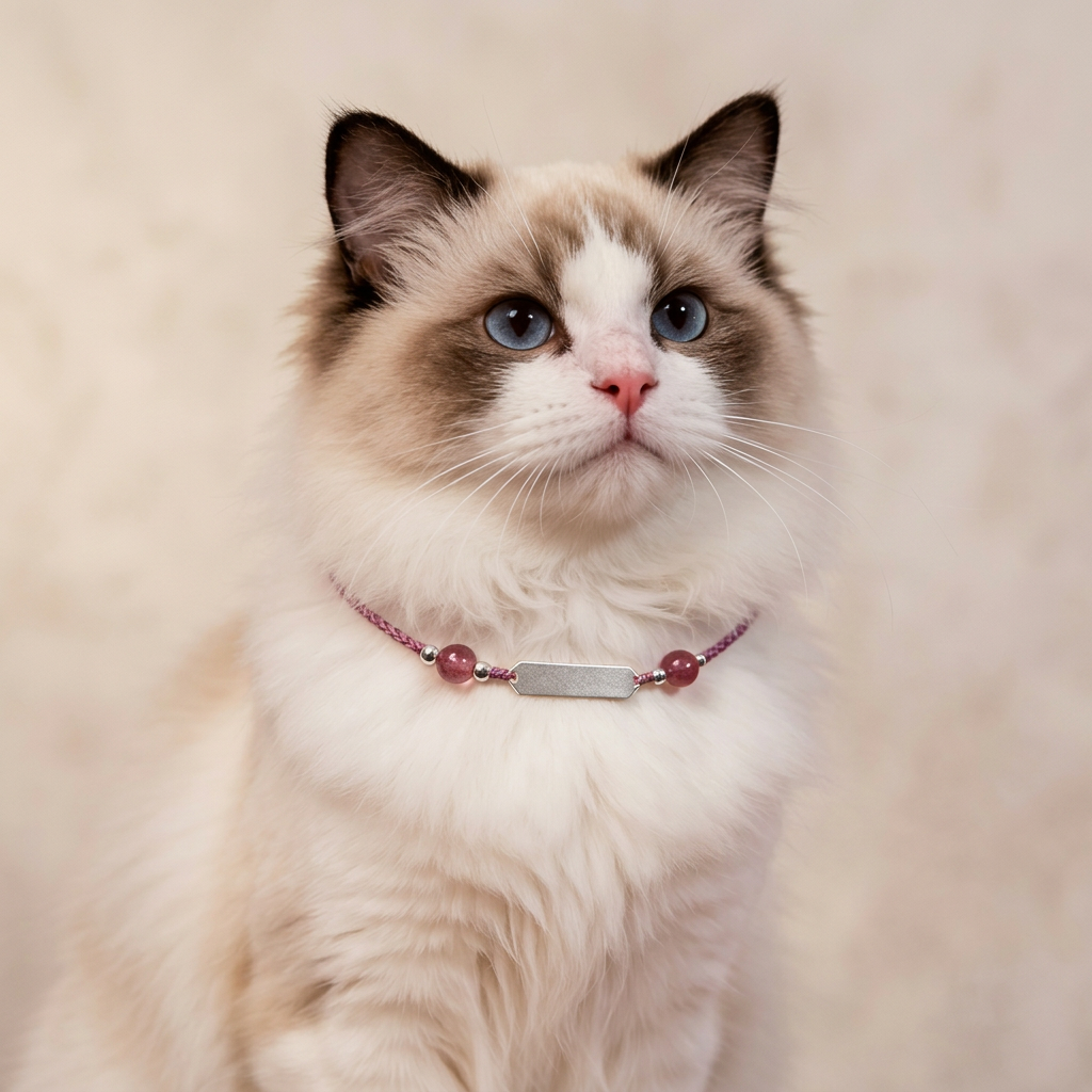 s925 Sterling Silver Engraving ID Tag Charm Natural Strawberry Quartz Aquamarine Pet Adjustable Collar Cat Dog