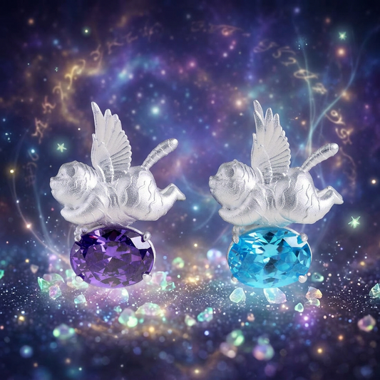 s925 Sterling Silver Unique Flying Wing Tiger Amethyst. Swiss Blue Topaz Pendant Necklace