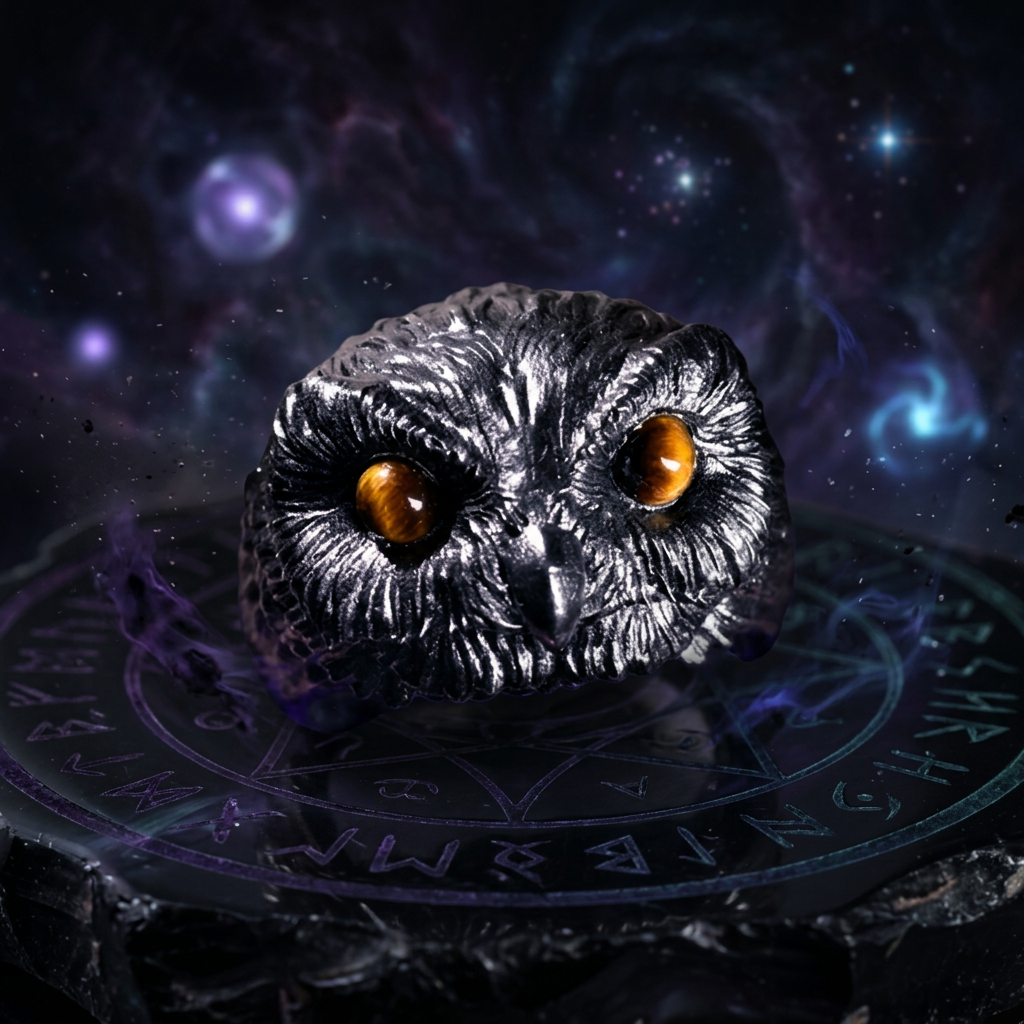 s925 Sterling Silver Unique Tiger's Eye Owl Ring