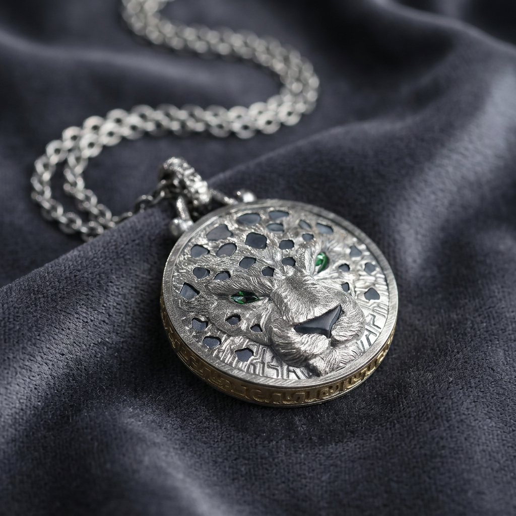 s925 Sterling Silver Vintage Leopard Head Round Pendant