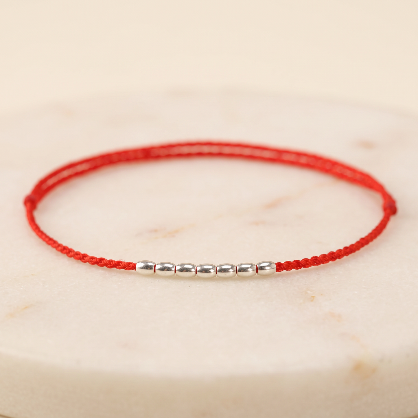 s925 Sterling Silver Rice Beads Red String Anklet Lucky Fortune Bead