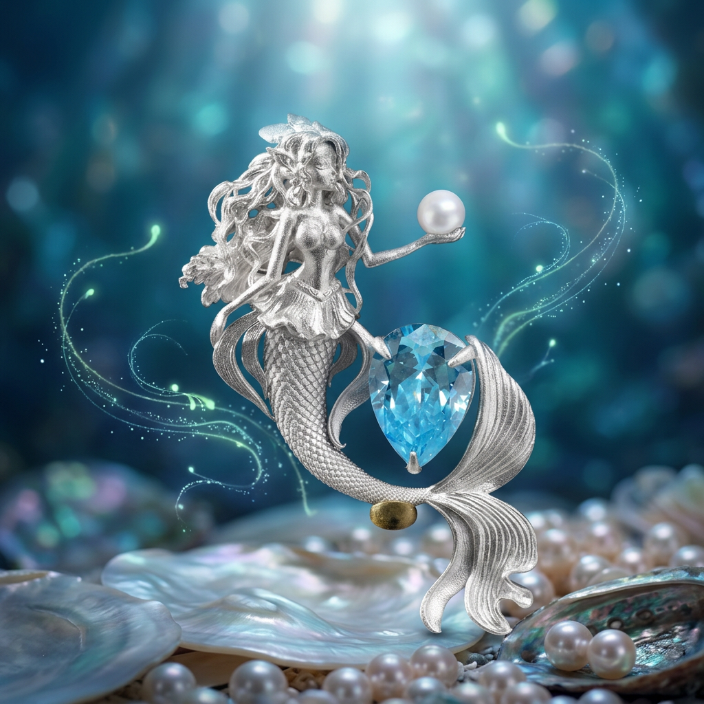 s925 Sterling Silver Fairytale Mermaid Pearl Pendant Necklace