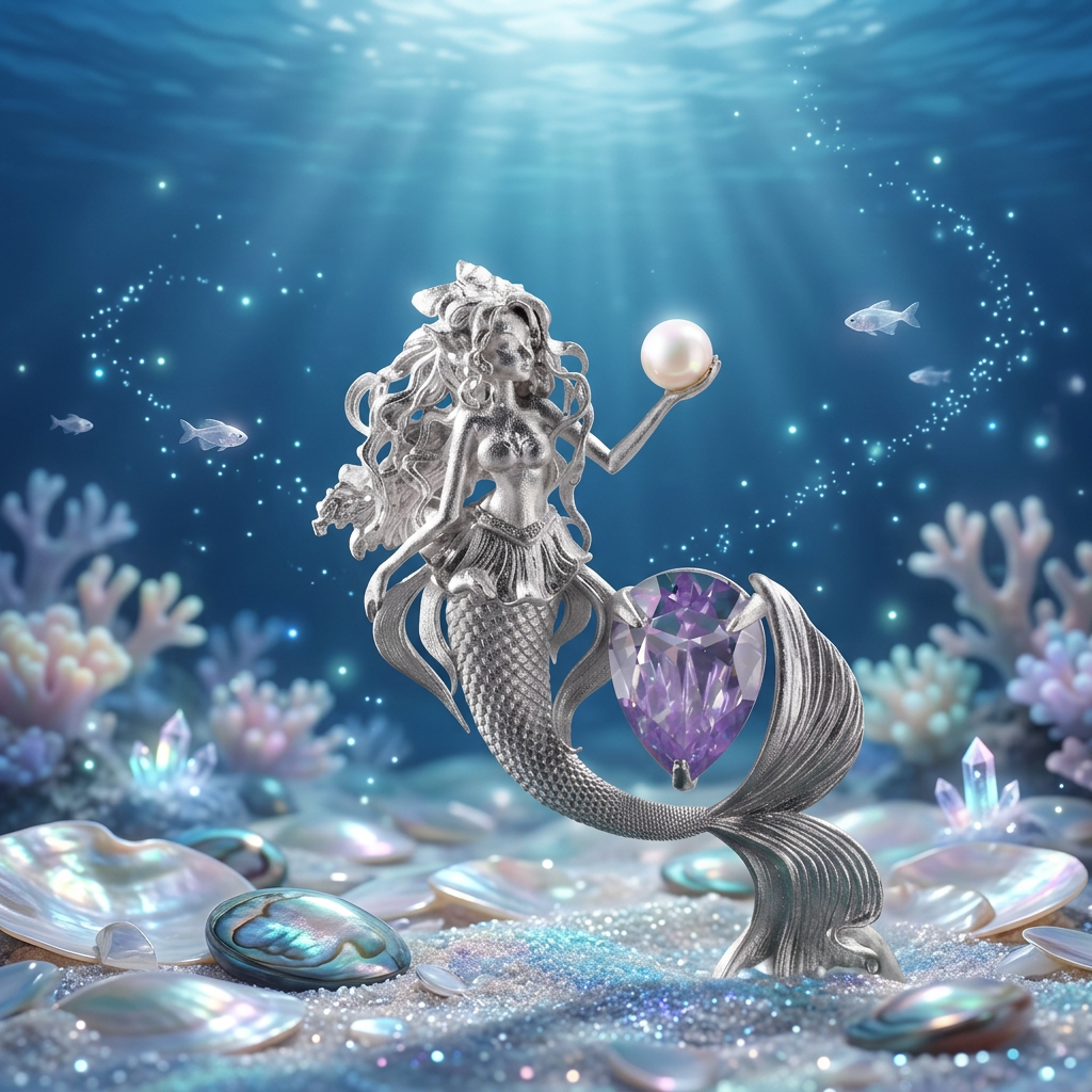 s925 Sterling Silver Fairytale Mermaid Pearl Pendant Necklace