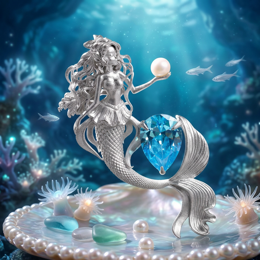 s925 Sterling Silver Fairytale Mermaid Pearl Pendant Necklace