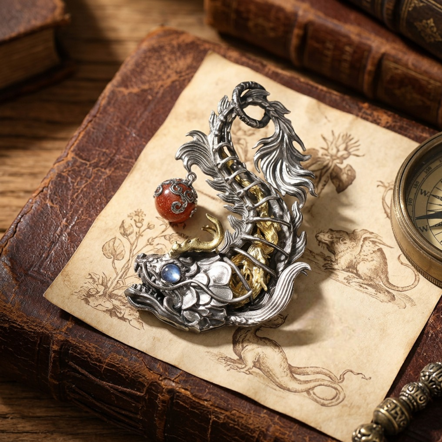 s925 Sterling Silver Vintage Arowana Dragon Fish Pendant