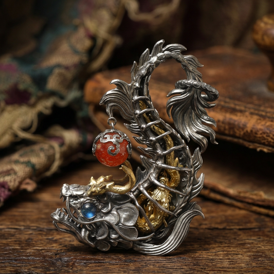 s925 Sterling Silver Vintage Arowana Dragon Fish Pendant