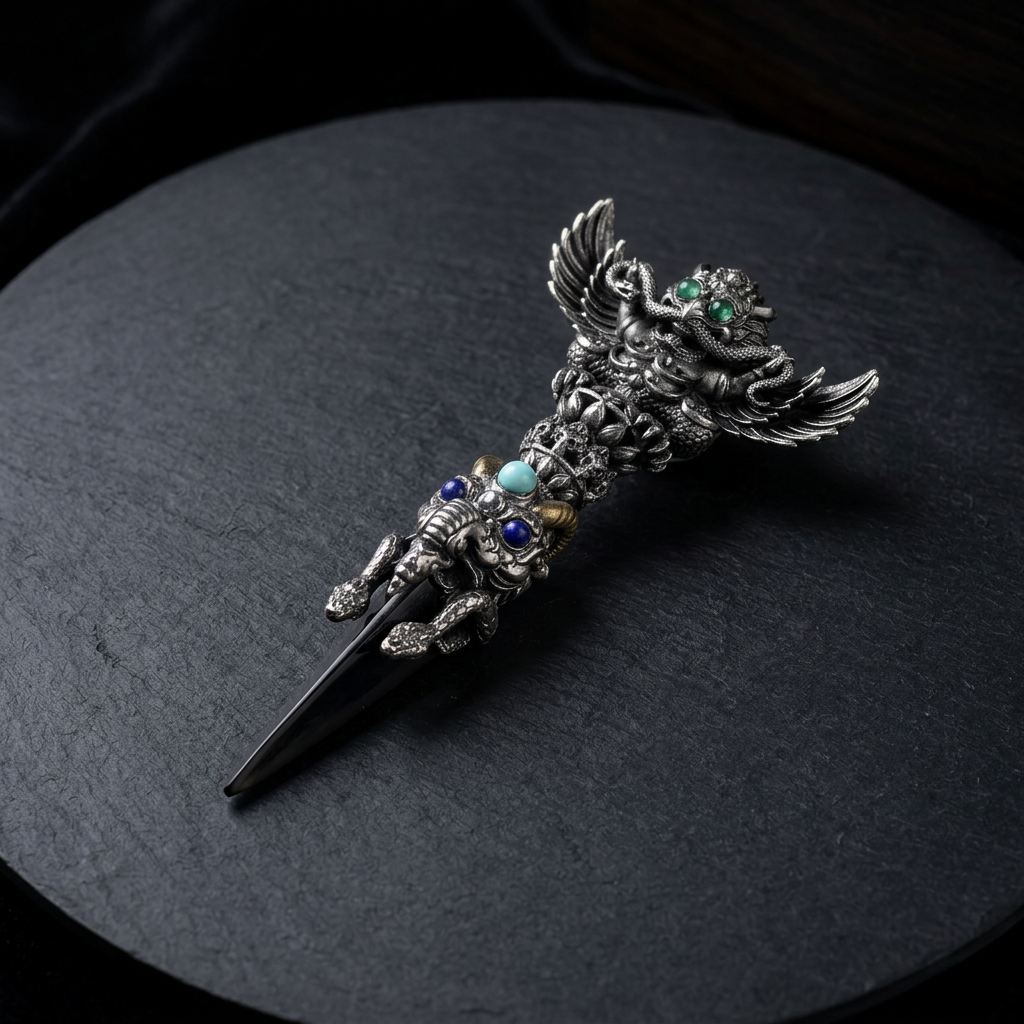 s925 Sterling Silver Vintage Roc Giant Bird Pendant Vajra Elephant-Headed Wealth God