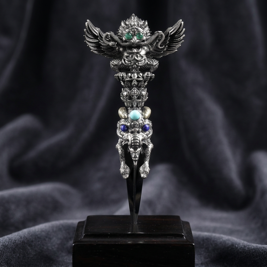 s925 Sterling Silver Vintage Roc Giant Bird Pendant Vajra Elephant-Headed Wealth God