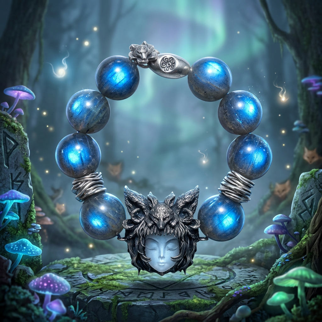 s925 Sterling Silver Jade-faced Fox Bracelet Natural Crystal bead Moonstone