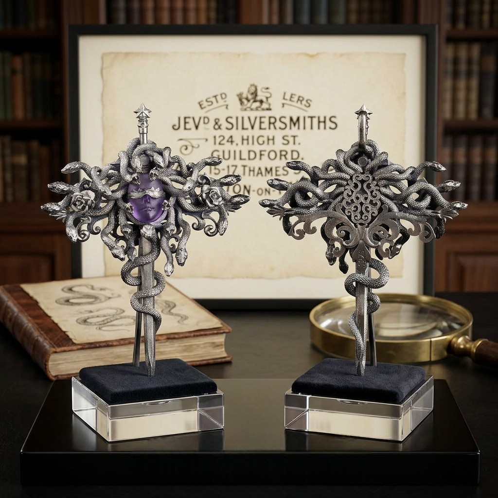 s925 Sterling Silver Amethyst Medusa Sword Pendant and Pin Brooch