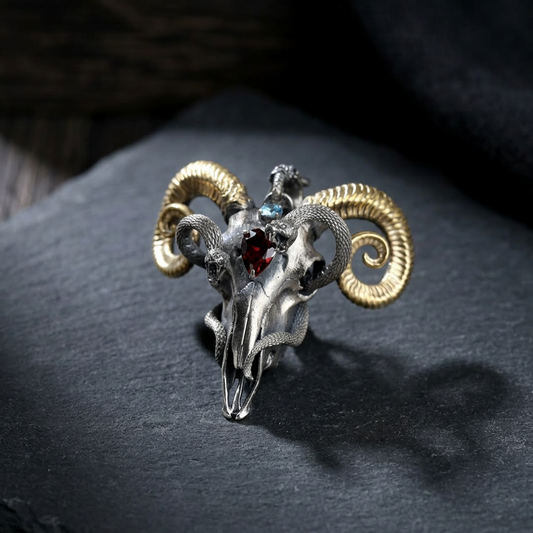 s925 Sterling Silver Skull Ram Sheep Snake Design Pendant Necklace