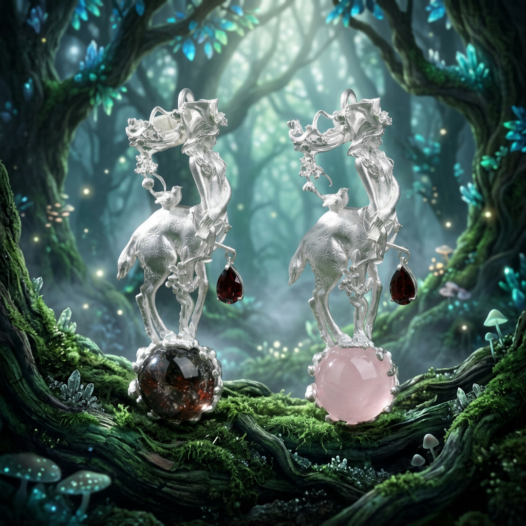 s925 Sterling Silver Deer Girl Fairy Spirit Pendant with Crystal Accent Necklace