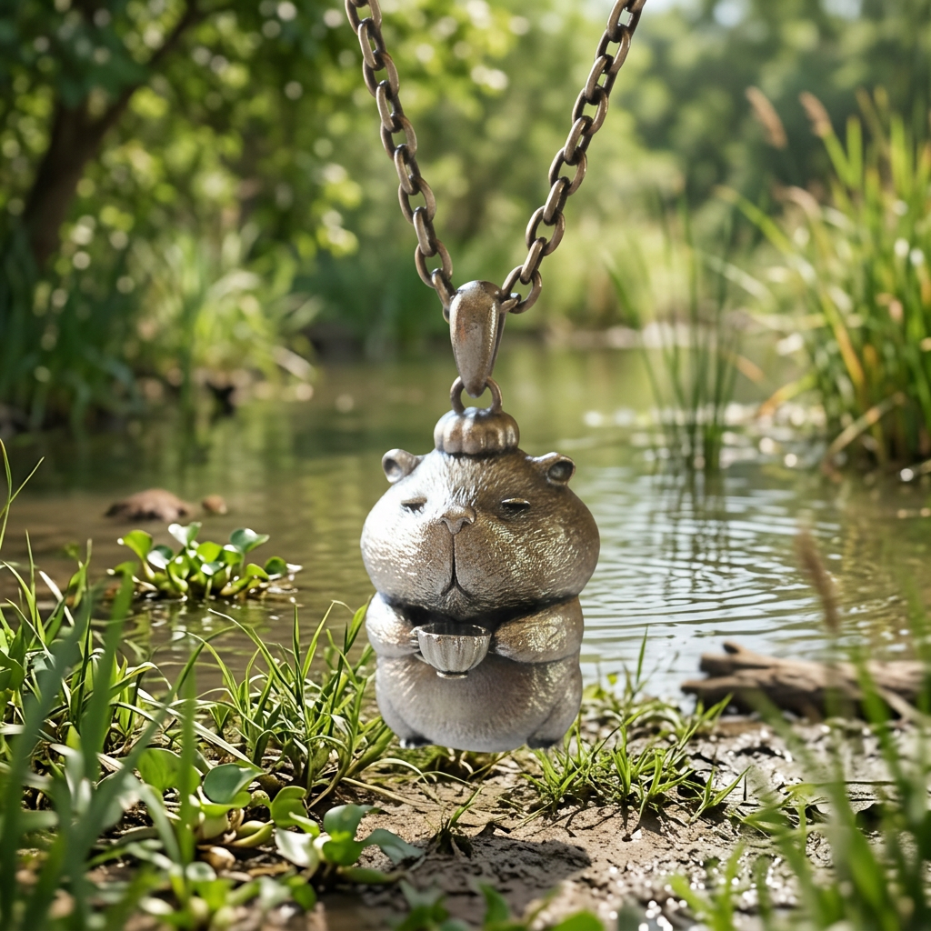 s925 Sterling Silver Cute Vintage Style Capybara Pendant Necklace
