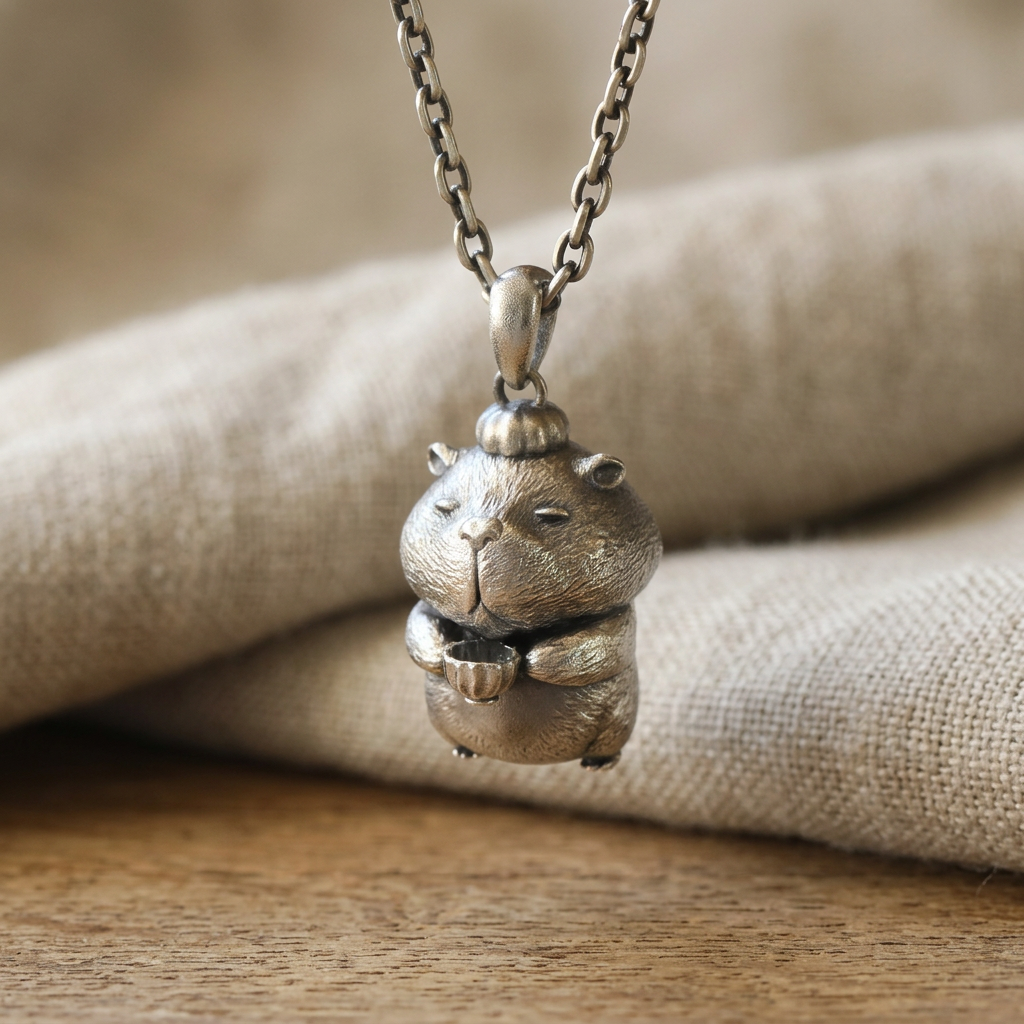 s925 Sterling Silver Cute Vintage Style Capybara Pendant Necklace