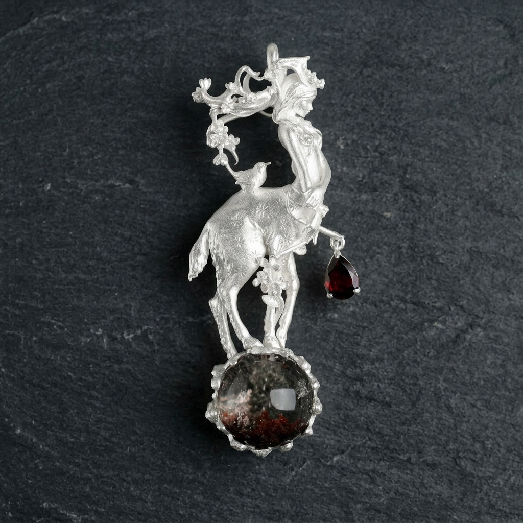s925 Sterling Silver Deer Girl Fairy Spirit Pendant with Crystal Accent Necklace